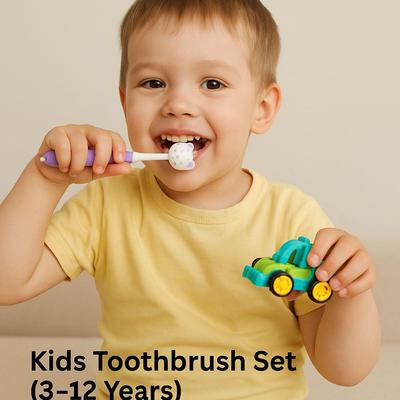 Kids Toothbrush Set with Fun Toy Combo (3–12 Years) – Soft Bristles, BPA-Free, Cute Animal Designs