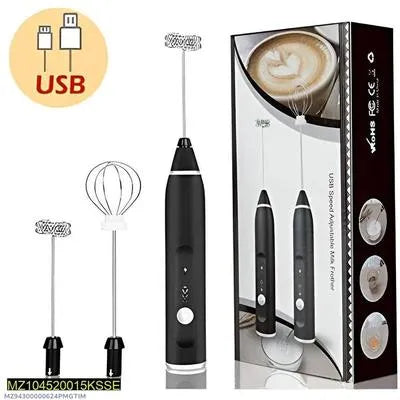 USB Rechargeable Electric Milk Frother – 3-Speed Coffee Mixer with 2 Whisks