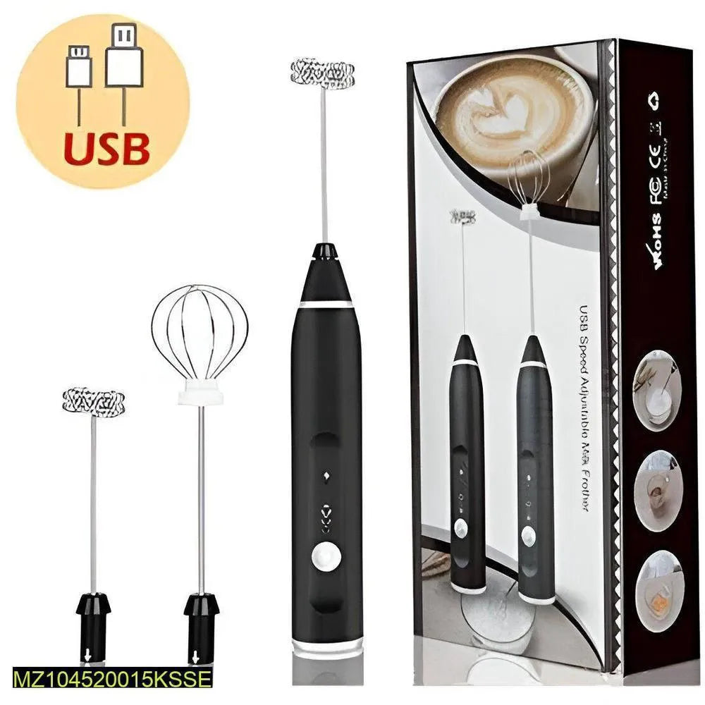 USB Rechargeable Electric Milk Frother – 3-Speed Coffee Mixer with 2 Whisks