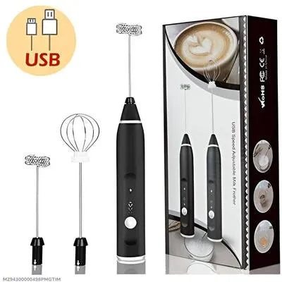 USB Rechargeable Electric Milk Frother – 3-Speed Coffee Mixer with 2 Whisks